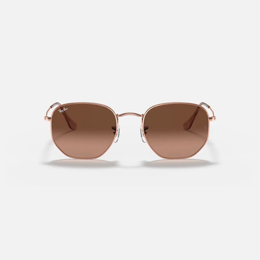 Ray-Ban Hexagonal Flat Lenses with Polished Copper frame and Brown lenses